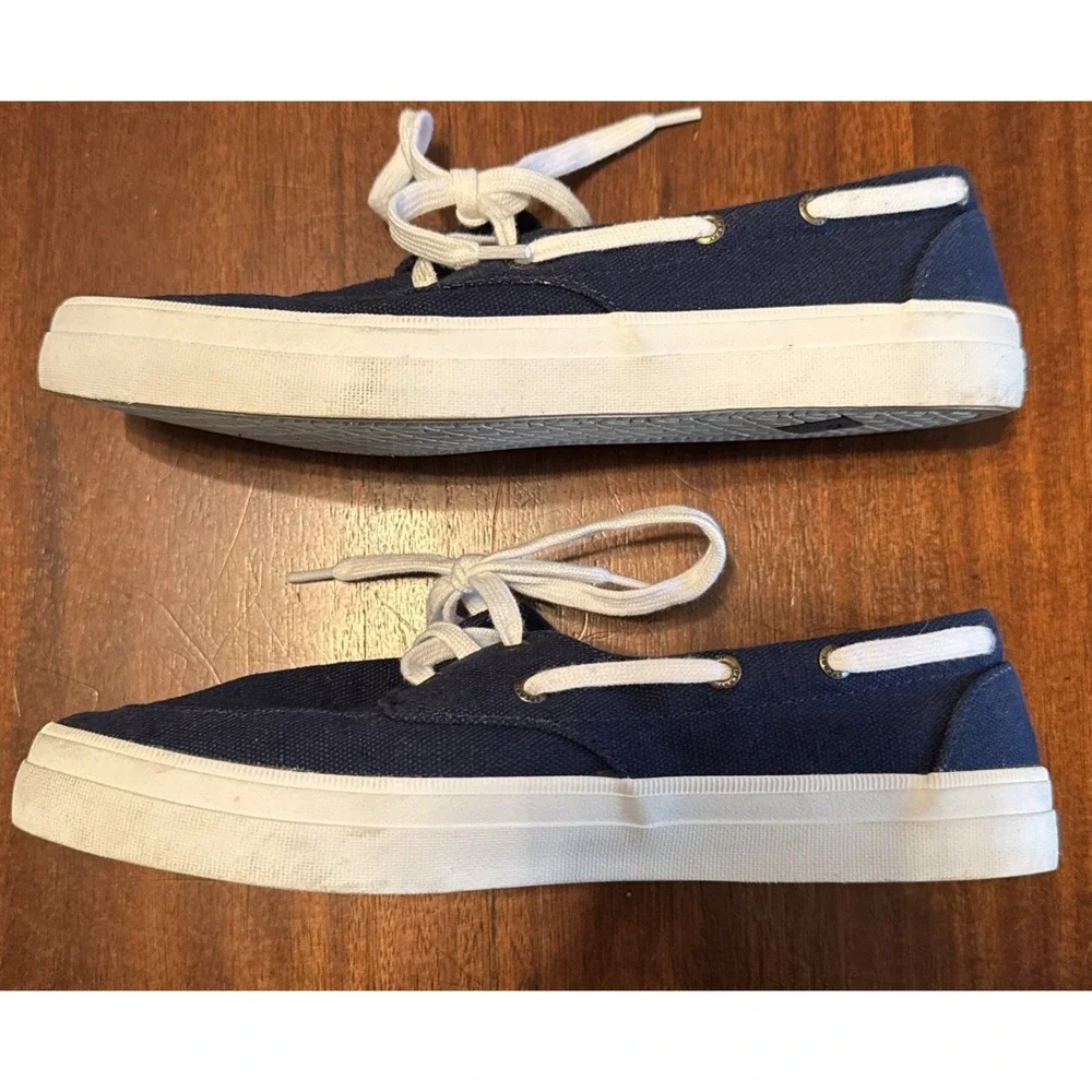Sperry Crest Vibe Canvas Boat Shoes Women's 8.5 Navy White Memory Foam STS83206